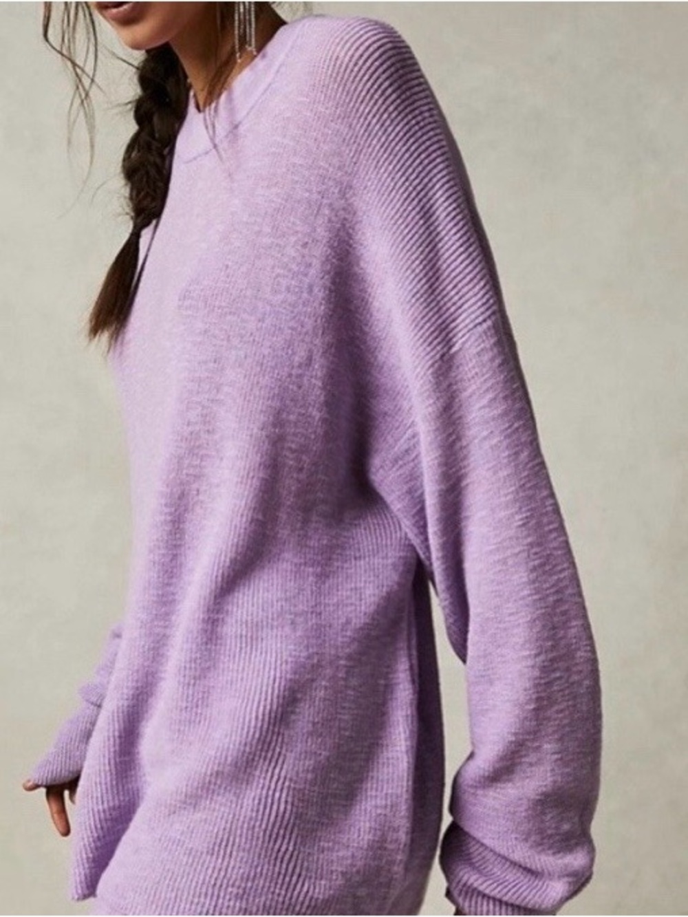 Free People Beach Malibu Solid Surf Sweater lightweight cotton blend lilac XS